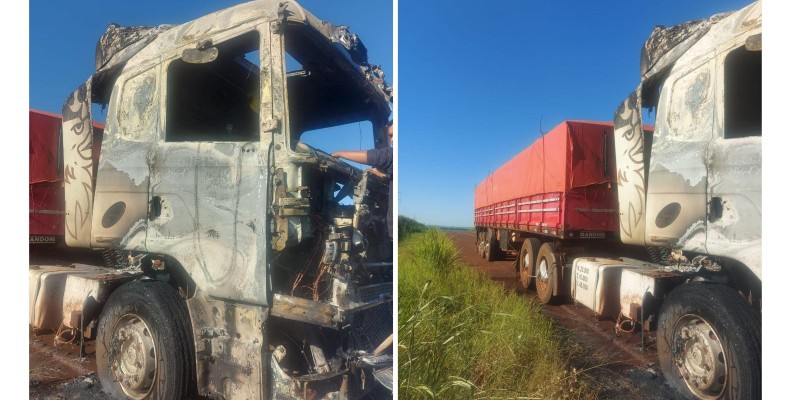 Caminhão pega fogo na Ruta PY-07 em Porto Índio