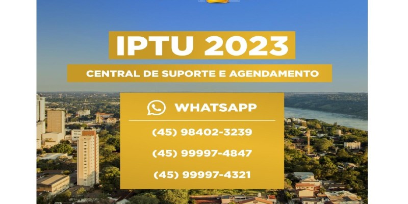 Primeira parcela ou cota única do IPTU 2023 vence dia 30 de março