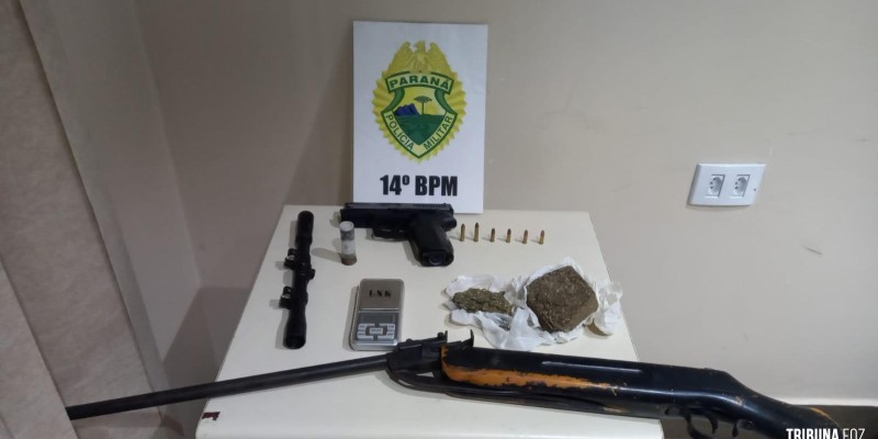 PM aprende arma, entorpecente e munições em Medianeira