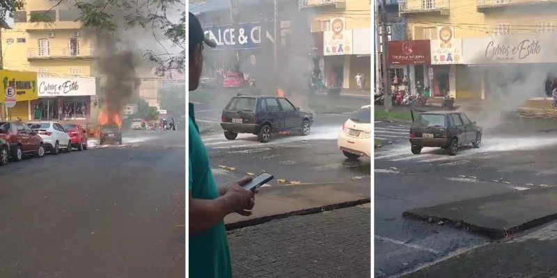 Veiculo pega fogo na Vila Portes