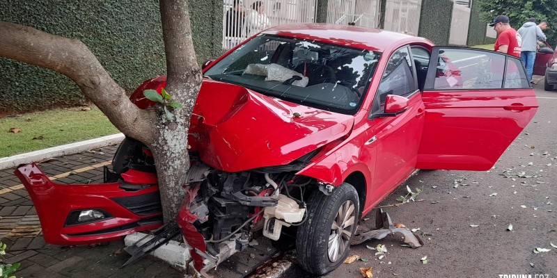 Condutor colide veículo contra uma arvore na Av. Safira
