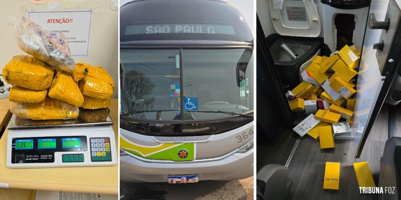 Policia Federal apreende maconha e produtos eletrônicos descaminhados em dois ônibus de turismo