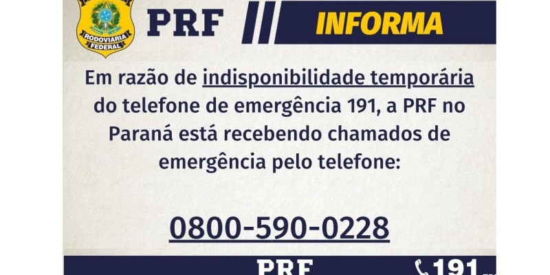 Telefone alternativo de emergência da PRF no Paraná
