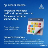 Prefeitura de Foz inicia recesso nesta quinta-feira (23) e retorna no dia 3 de janeiro