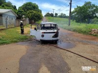 Veículo fica destruído após pegar fogo em São Miguel do Iguaçu