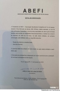 Edital de Convocação da ABEFI (Associação Beneficente Evangélica de Foz do Iguaçu)