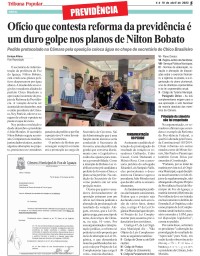 Ofício que contesta reforma da previdência é um duro golpe nos planos de Nilton Bobato