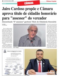 Jairo Cardoso propõe e Câmara aprova título de cidadão honorário para "assessor" do vereador