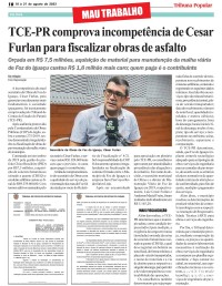 TCE-PR comprova incompetência de Cesar Furlan para fiscalizar obras de asfalto