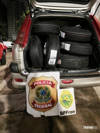 BPFRON e o NEPOM realiza apreensão de veículo carregado com pneus contrabandeados na cidade de São Miguel do Iguaçu