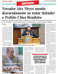 Vereador Alex Meyer mentiu descaradamente ao tentar defender o Prefeito Chico Brasileiro