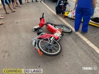 Homem em bicicleta elétrica fica ferido após colidir com carro próximo à rodoviária de Santa Helena