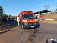 Motociclista é socorrida pelo Siate após colisão no Bairro Três Lagoas