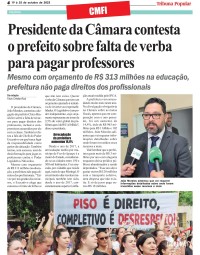 Presidente da Câmara contesta o prefeito sobre falta de verba para pagar professores