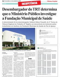 Desembargador do TRT determina que o Ministério Público investigue a Fundação Municipal de Saúde