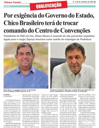 Por exigência do Governo do Estado, Chico Brasileiro terá de trocar comando do Centro de Convenções