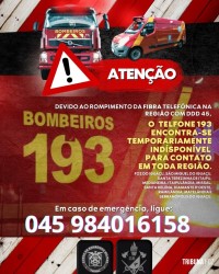 Telefone de emergência 193 fica inoperante após rompimento de cabeamento