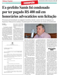 Ex-prefeito Samis foi condenado por ter pagado R$ 400 mil em honorários advocatícios sem licitação