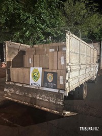 PF e BPFRON apreendem caminhão com cigarros contrabandeados em Itaipulândia