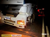 Duas pessoas ficam feridas em grave acidente envolvendo carro e carreta na PR-317, em Santa Helena