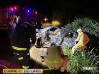 Duas pessoas ficam feridas em grave acidente envolvendo carro e carreta na PR-317, em Santa Helena