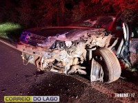 Duas pessoas ficam feridas em grave acidente envolvendo carro e carreta na PR-317, em Santa Helena