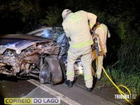 Duas pessoas ficam feridas em grave acidente envolvendo carro e carreta na PR-317, em Santa Helena