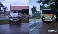 Motorista fica gravemente ferido após colidir com veículo atrás de um ônibus na Av. Javier Koelbel