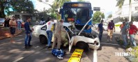 Duas pessoas feridas após colisão entre carro e ônibus na Vila Maracanã