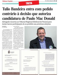 Tulio Bandeira entra com pedido contrário à decisão que autoriza candidatura de Paulo Mac Donald