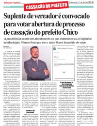 Suplente de vereador é convocado para votar abertura de processo de cassação do prefeito Chico