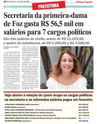 Secretaria da primeira-dama de Foz gasta R$ 56,5 mil em salários para 7 cargos políticos