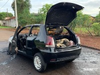 Carro é consumido pelo fogo no Jardim Belvedere I