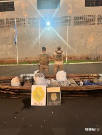 Policia Federal e Policia Militar apreendem embarcação com fardos de maconha no Rio Paraná