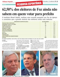 62,50% dos eleitores de Foz ainda não sabem em quem votar para prefeito