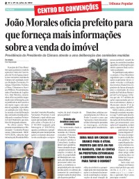 João Morales oficia prefeito para que forneça mais informações sobre a venda do imóvel