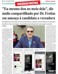 "Eu mesmo dou no meio dela", diz áudio compartilhado por Dr. Freitas em ameaça à candidata a vereadora