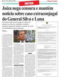 Juíza nega censura e mantém notícia sobre caso extraconjugal do General Silva e Luna