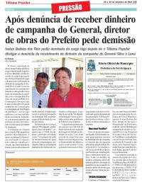 Após denúncia de receber dinheiro de campanha do General, diretor de obras do Prefeito pede demissão