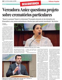 Vereadora Anice questiona projeto sobre crematórios particulares