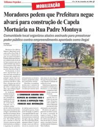 Moradores pedem que Prefeitura negue alvará para construção de Capela Mortuária na Rua Padre Montoya