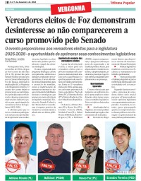 Vereadores eleitos de Foz demonstram desinteresse ao não comparecerem a curso promovido pelo Senado