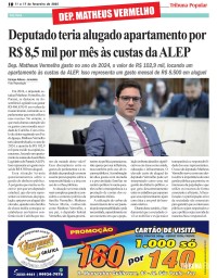 Deputado teria alugado apartamento por R$ 8,5 mil por mês às custas da ALEP