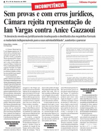 Sem provas e com erros jurídicos, Câmara rejeita representação de Ian Vargas contra Anice Gazzaoui