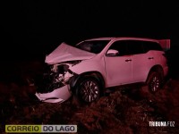 Veículo aquaplana e colide com caminhão na PR-495 em Santa Helena
