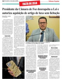 Presidente da Câmara de Foz desrespeita a Lei e autoriza aquisição de artigo de luxo sem licitação