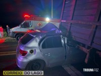 Homem morre após colidir na traseira de caminhão carregado com toras entre Santa Helena e Diamante do Oeste