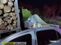 Homem morre após colidir na traseira de caminhão carregado com toras entre Santa Helena e Diamante do Oeste