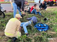 Colisão entre moto e caminhonete deixa dois feridos na BR-277, em Foz do Iguaçu