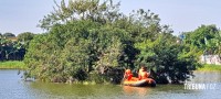 Bombeiros resgatam pato que estava preso a linha de pesca na ilha do Parque Remador